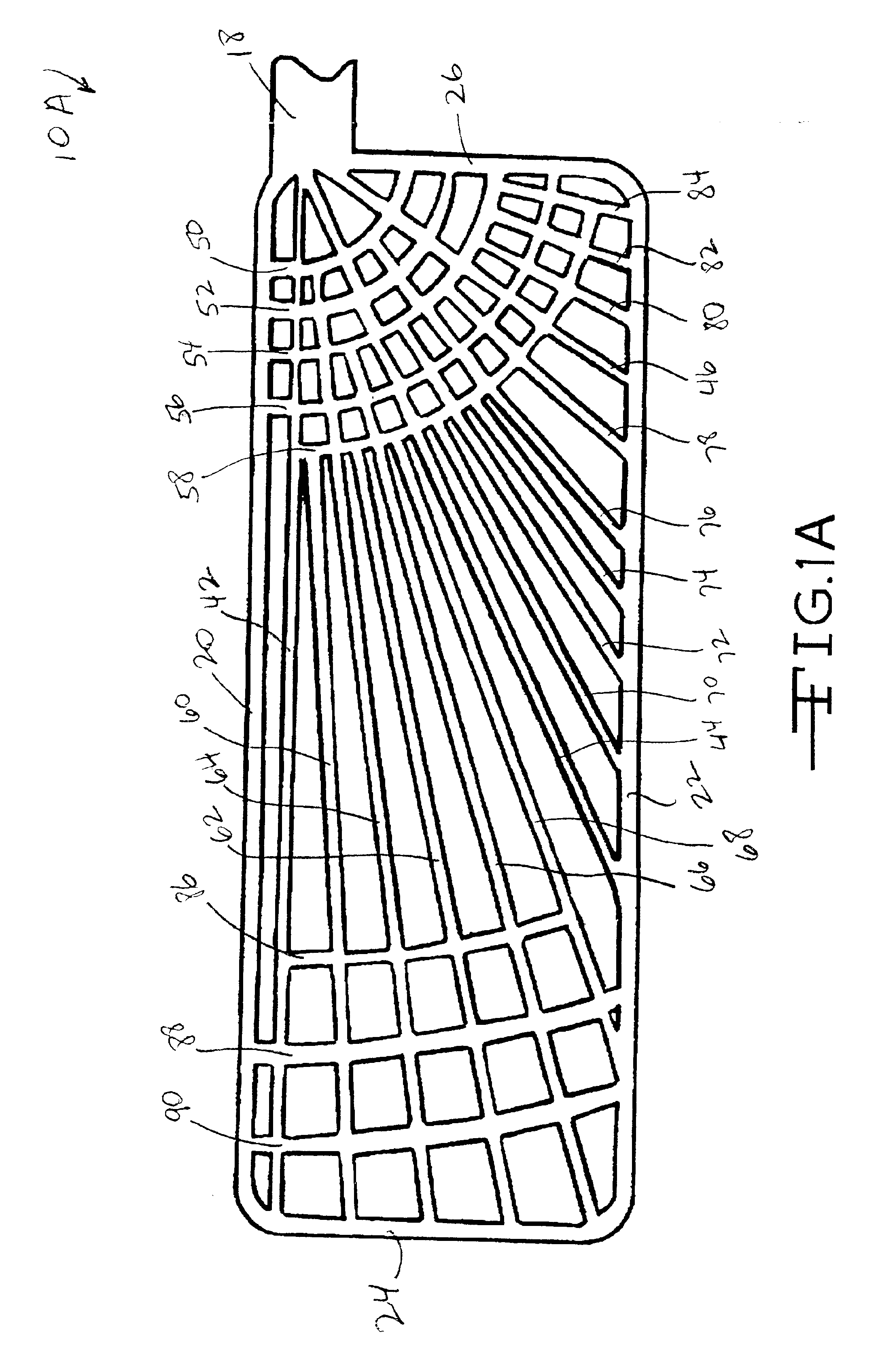 Current collector having non-symmetric grid pattern converging at a common focal point