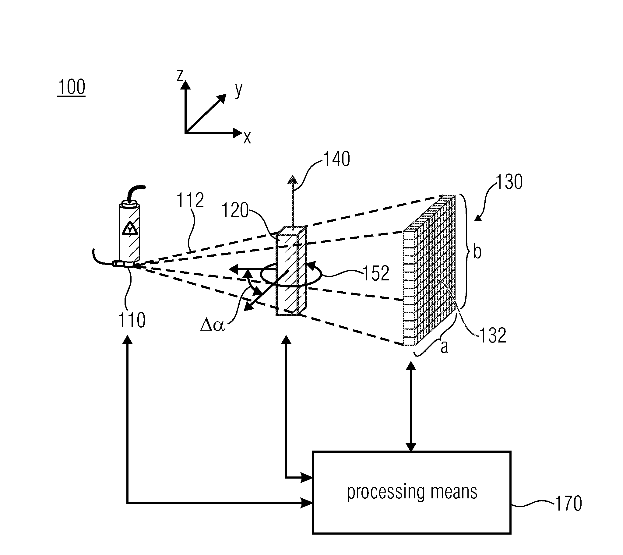 Computer tomography system and method for data determination for an interference-corrected ct recording of a test object