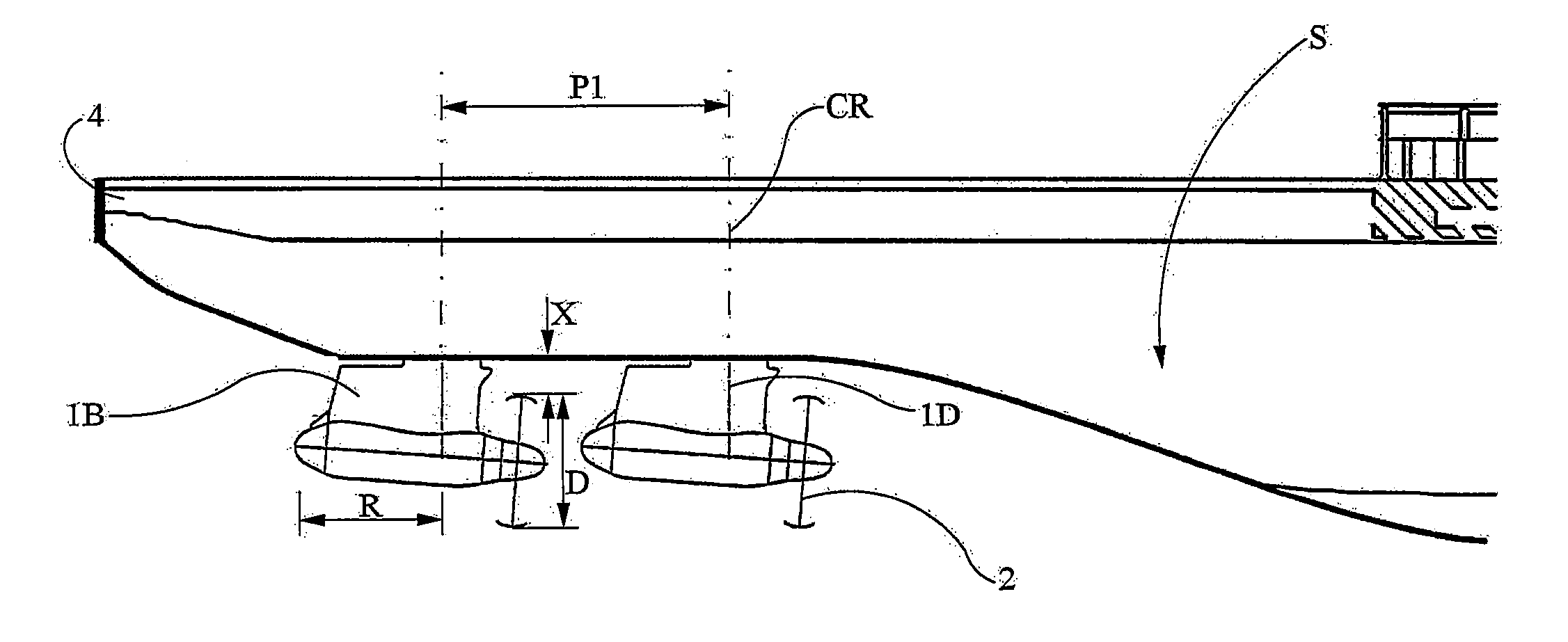 Propulsor arrangement for a marine vessel and a marine vessel constructed with this type of propulsor arrangement