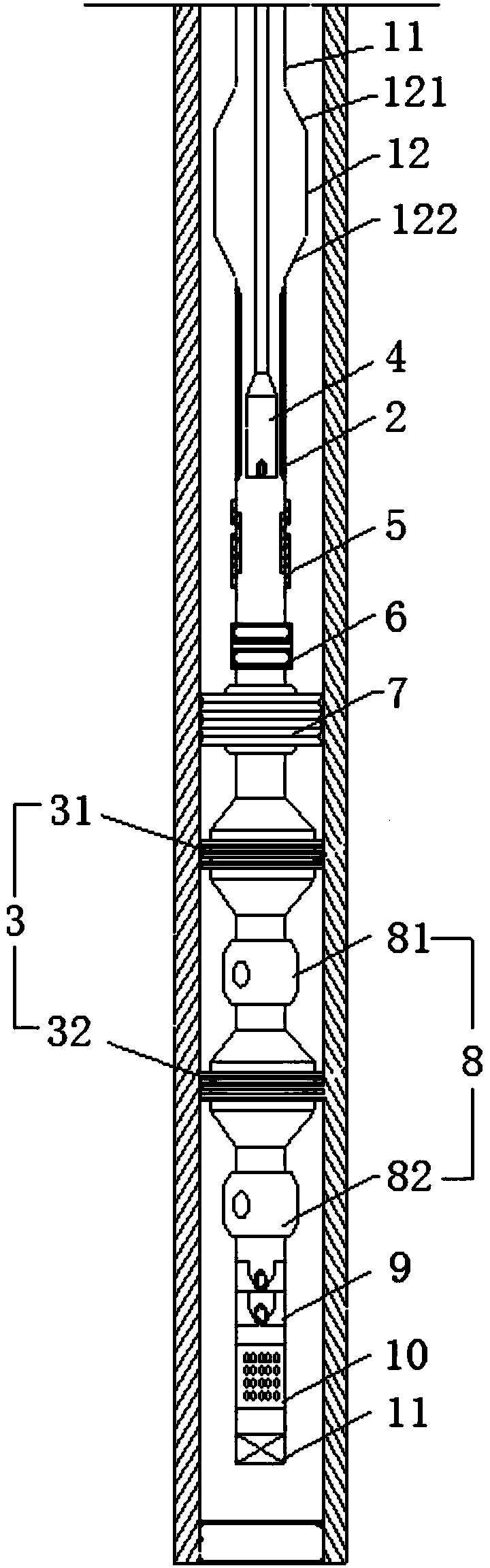 Layered injection and production integrated pipe column and process