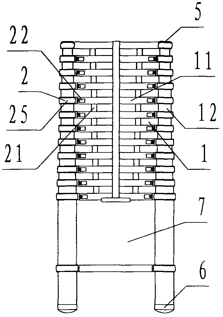 Safety telescopic ladder capable of being automatically gathered in slow descending mode under action of air resistance