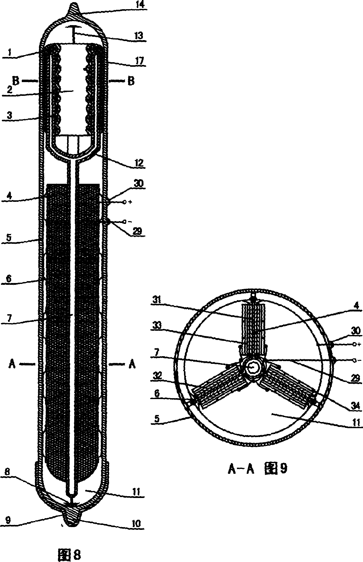 Vacuum solar transduction heat pipe structured in all glass body case and manufacturing method