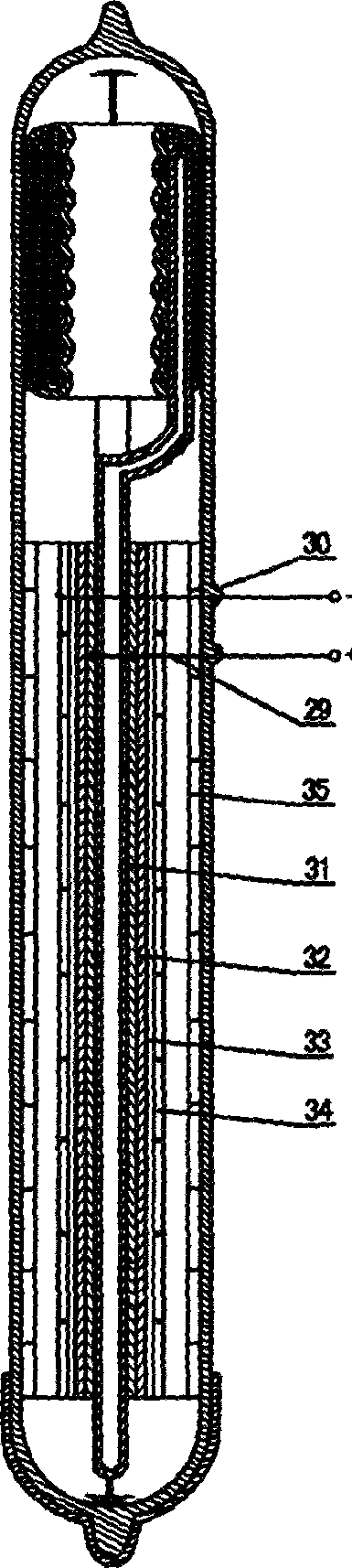 Vacuum solar transduction heat pipe structured in all glass body case and manufacturing method