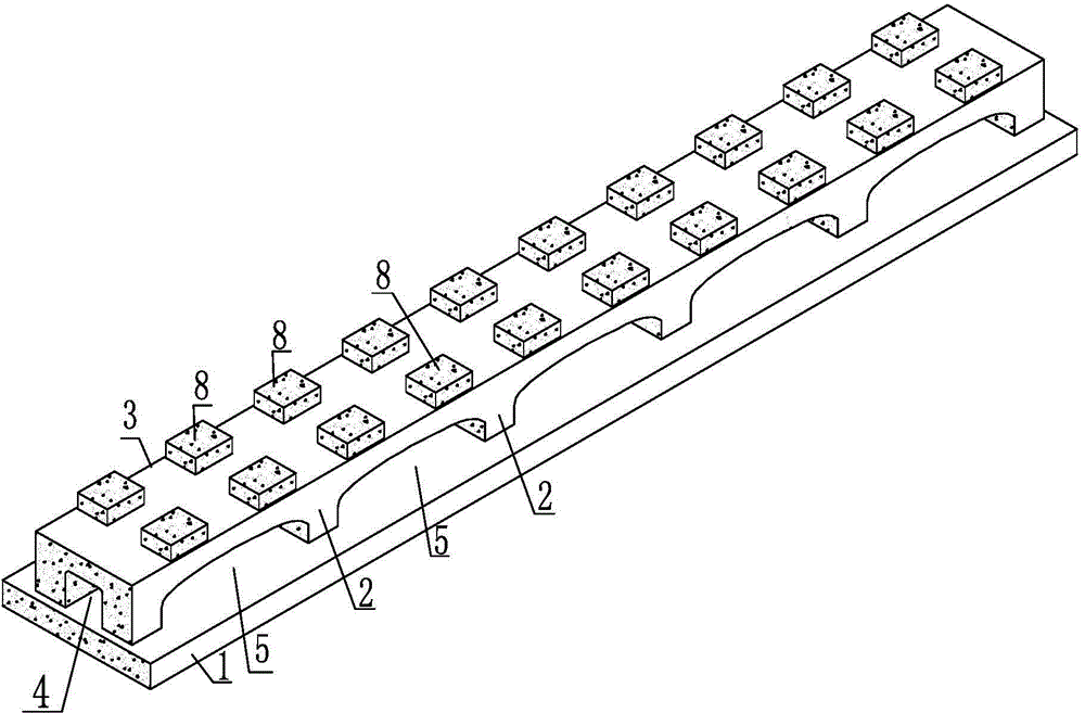 Medium-and-low speed magnetic levitation railway low route continuous arched supporting rail beam structure and construction method