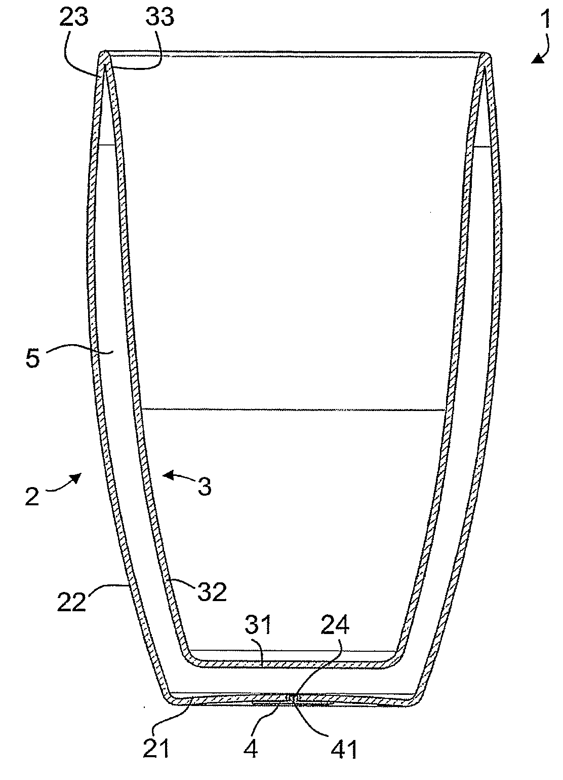 Double-walled vessel having pressure equalization opening
