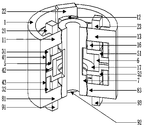 An AC-DC five-degree-of-freedom dual-spherical hybrid magnetic bearing for a vehicle-mounted flywheel battery