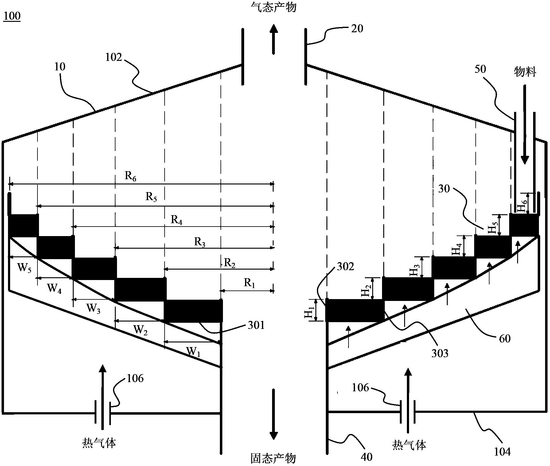 Drying furnace or pyrolyzing furnace with rotary beds