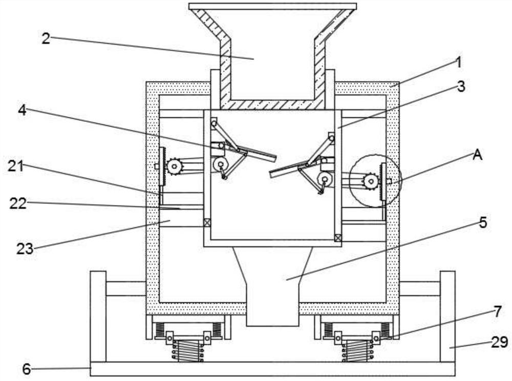 A grain storage buffer device capable of reducing grain breakage rate