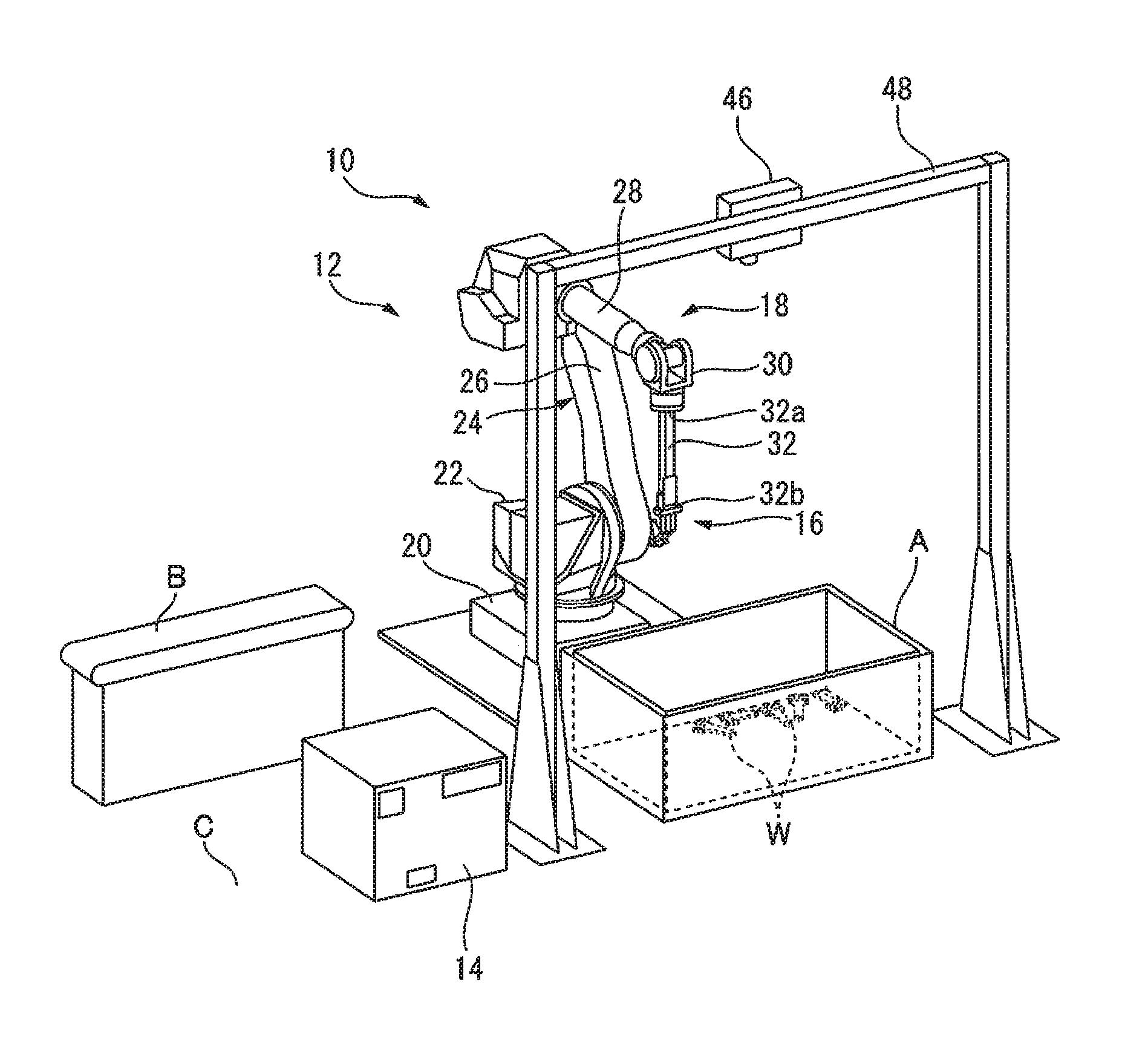 Object pick-up system and method for picking up stacked objects