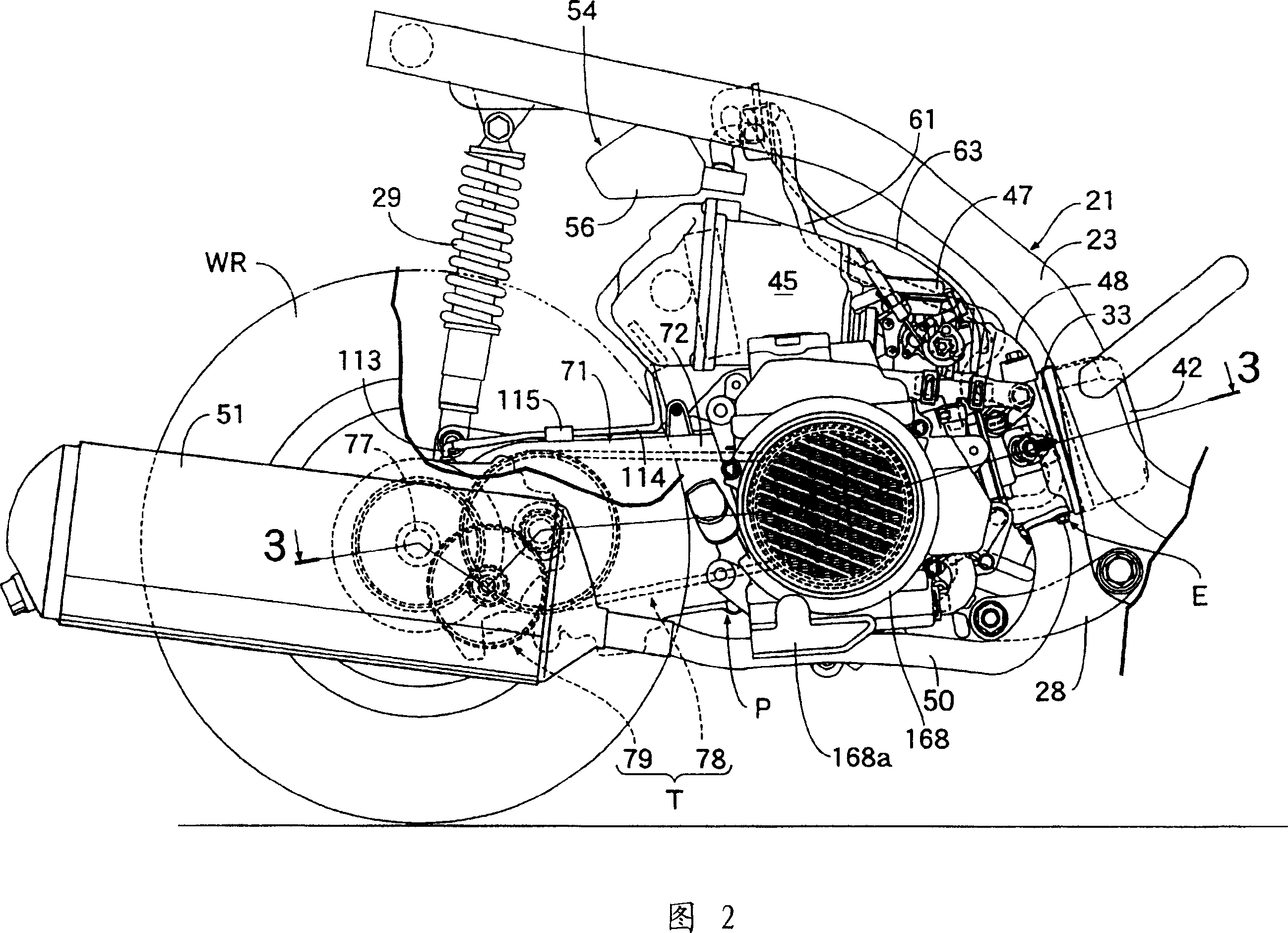 Two-wheeled motor vehicle transmission box aeration structure