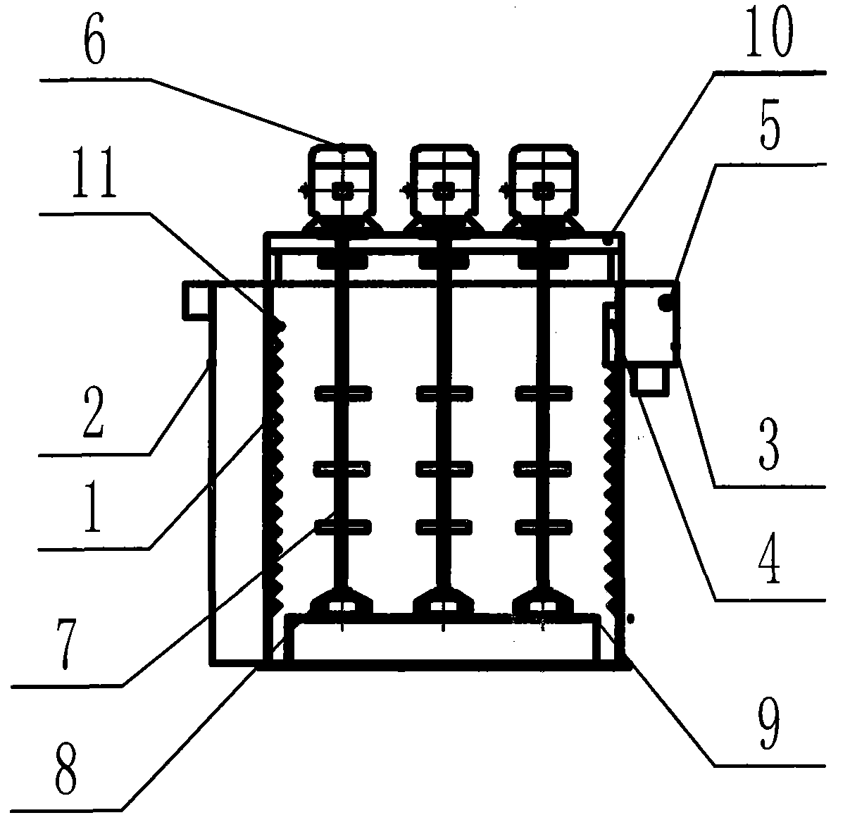 Three-shaft scattering device of viscous slurry