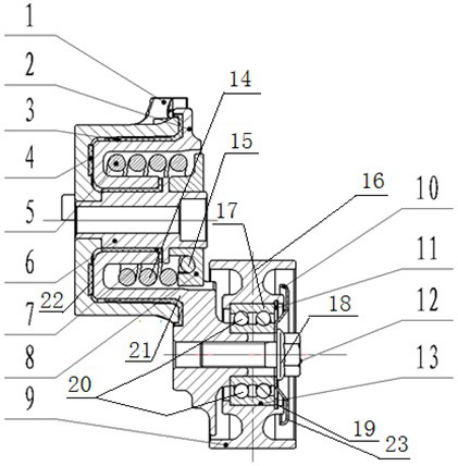 High-reliability tensioning wheel with asymmetric damping structure