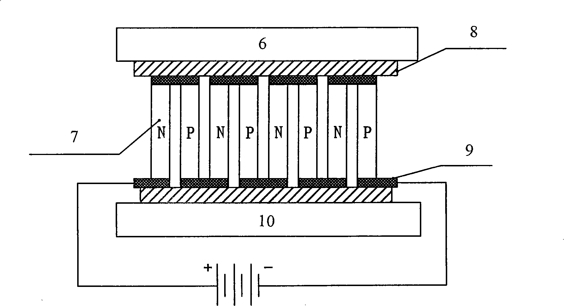 Tunnel type waste heat recovery semiconductor power generation method and device by temperature difference