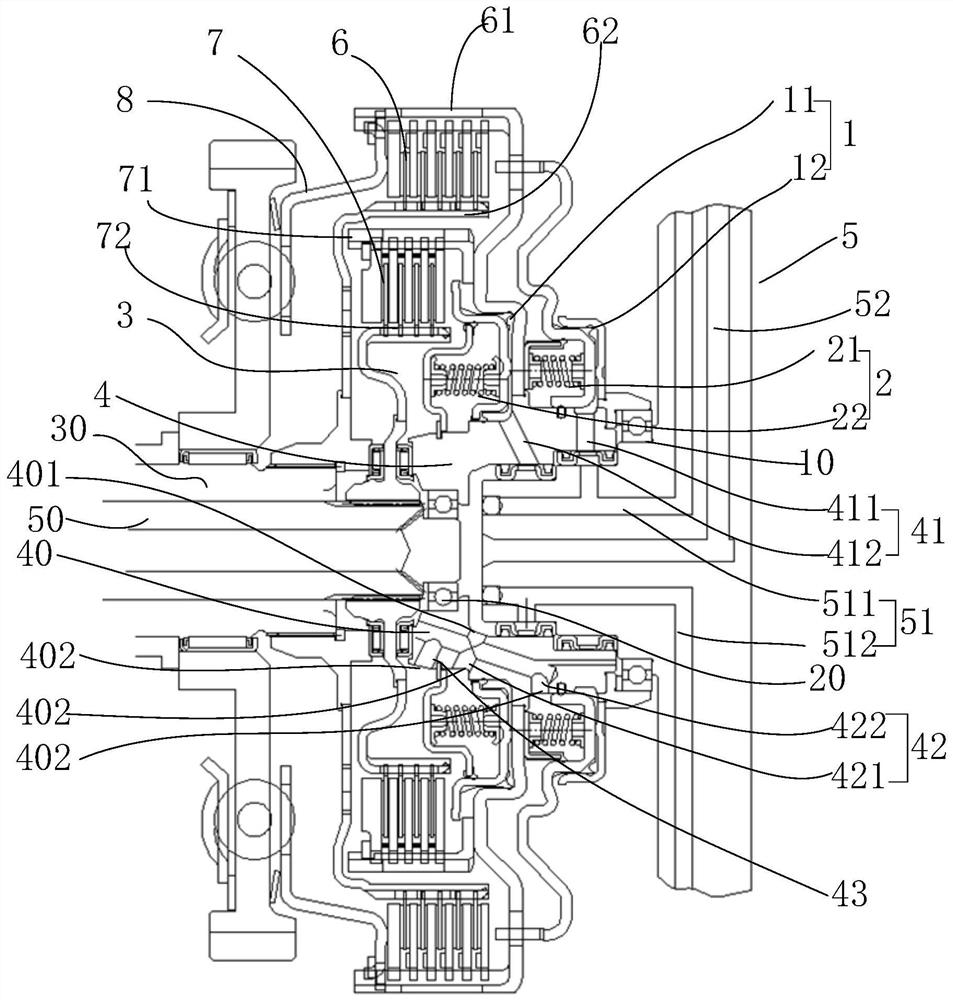 Double-clutch device and hybrid module thereof