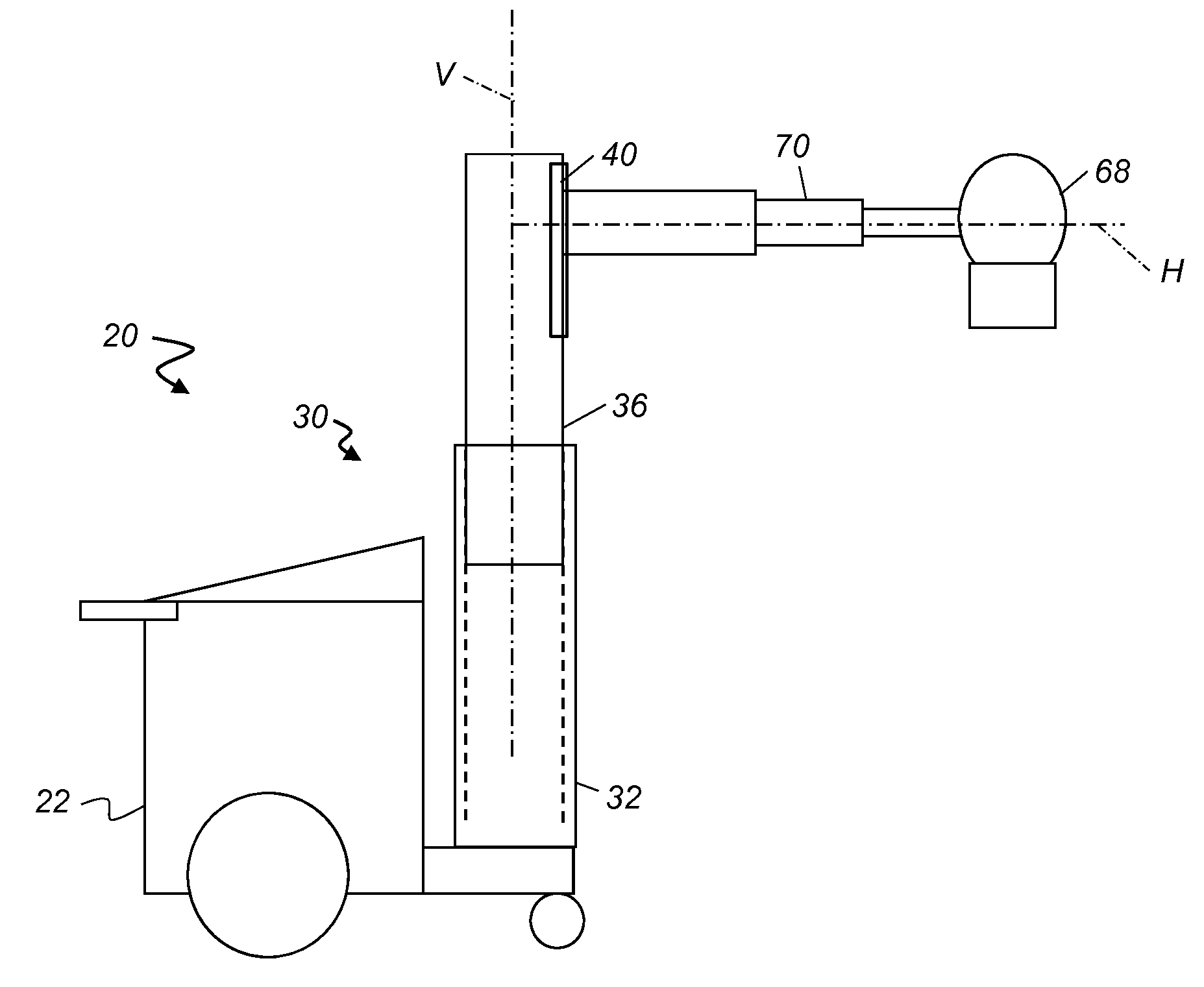 Collapsible column movement apparatus for mobile x-ray device