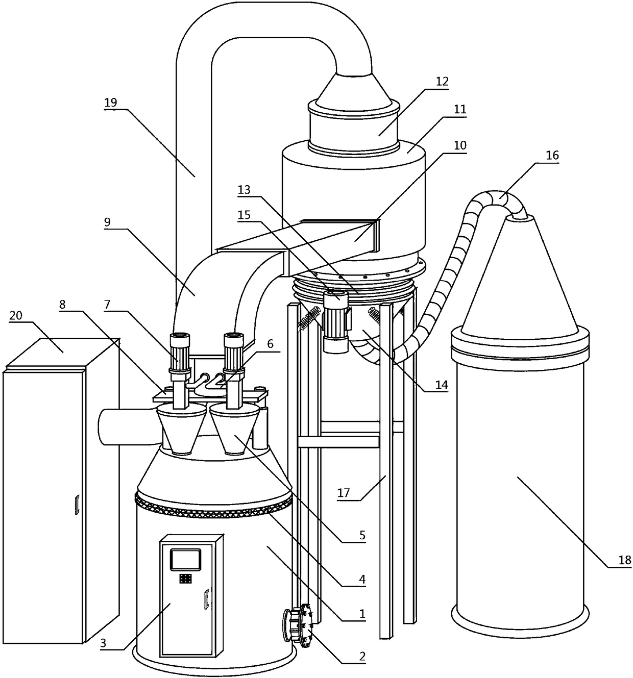 Material crushing system provided with dust collecting device