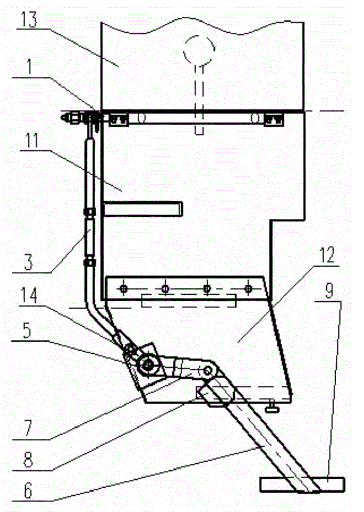 Linkage type telescopic pedal of railway vehicle overturning plate pedal