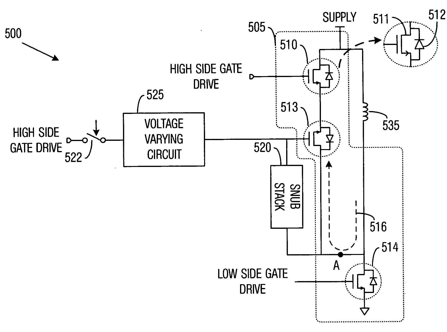 Current control via a variable voltage snubbing network