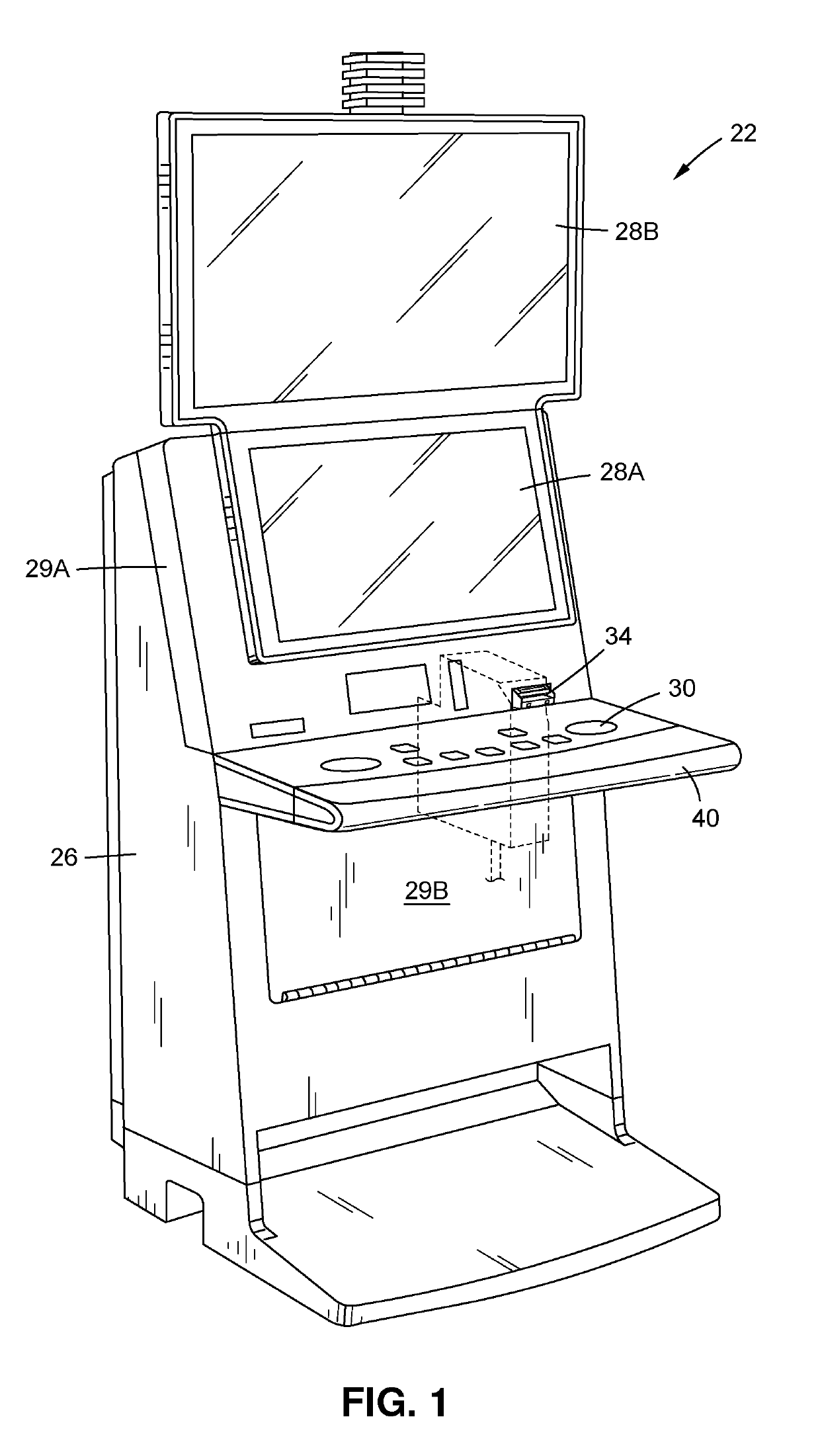 Gaming machine having vertically translating currency accepting device