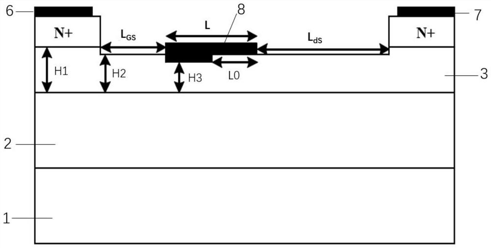 4H-SiC metal semiconductor field effect transistor with partial sinking channel