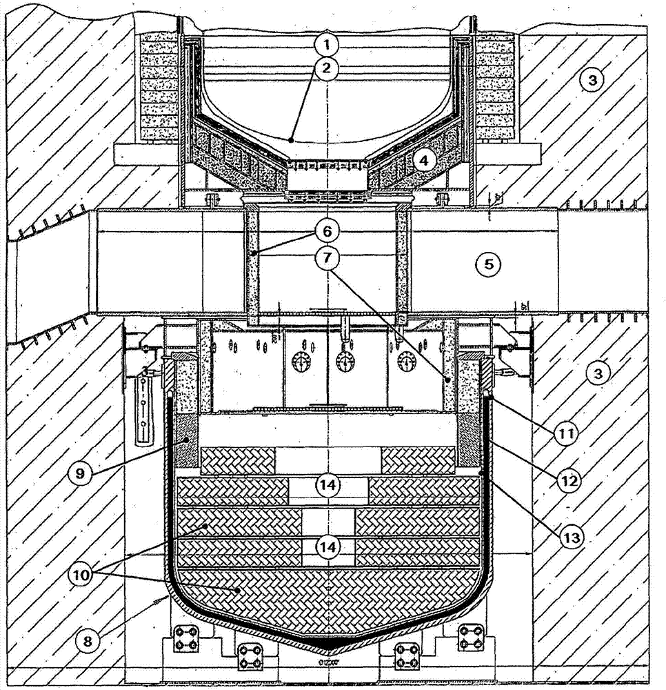 System for confining and cooling melt from the core of a water cooled-water modified reactor