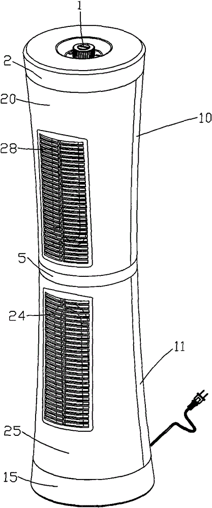 Warm fan with tower-shaped structure