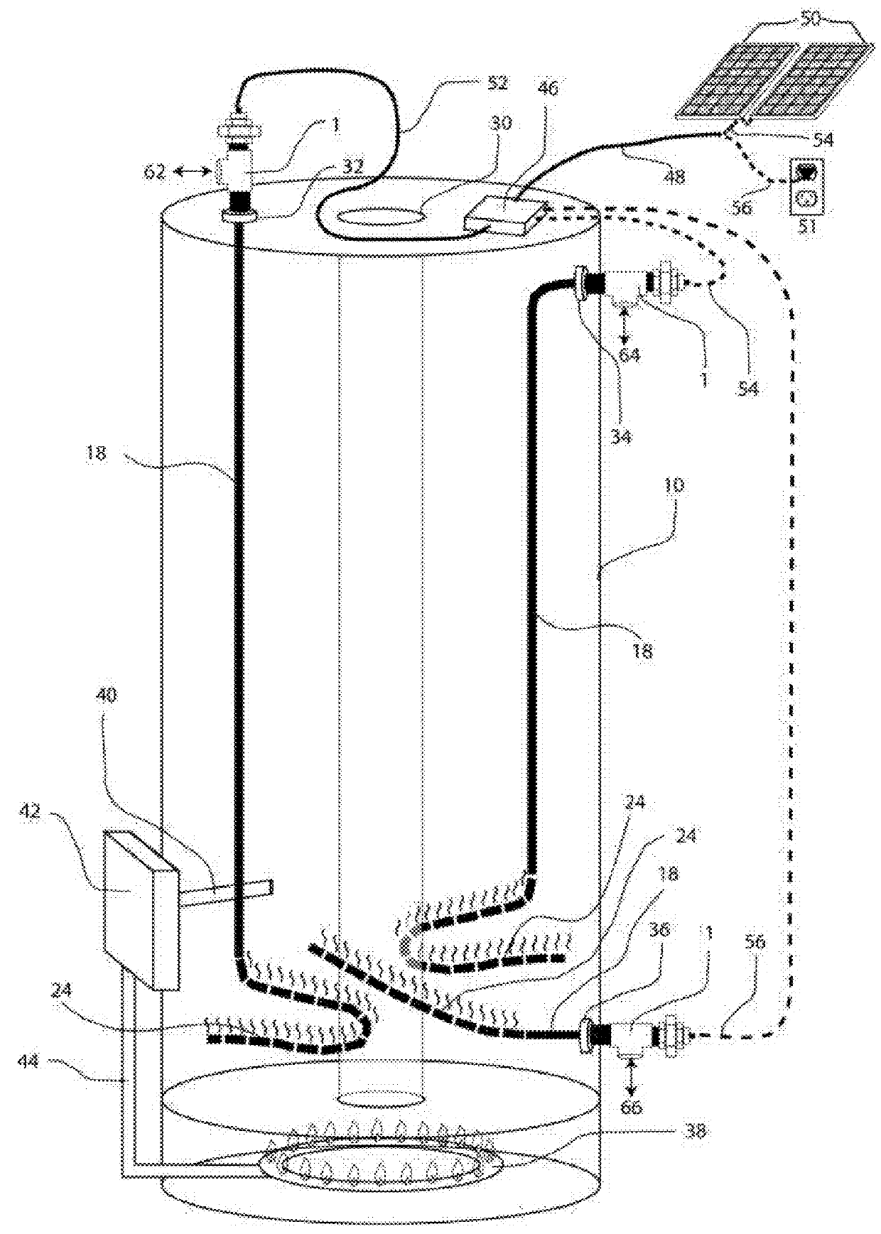 Adapter system and electric heaters for insertion into water tanks
