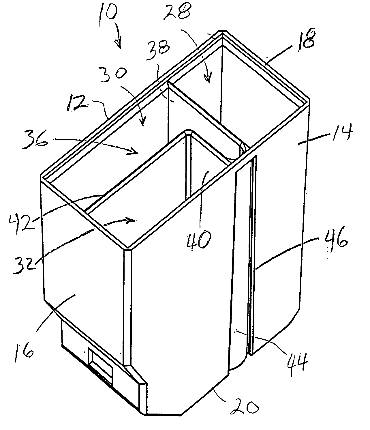 Partition structures for the interior of an ink container