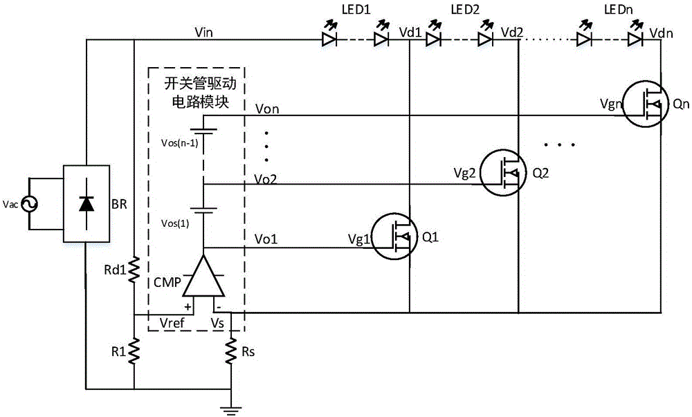 Multipath LED driving circuit model of high power factor