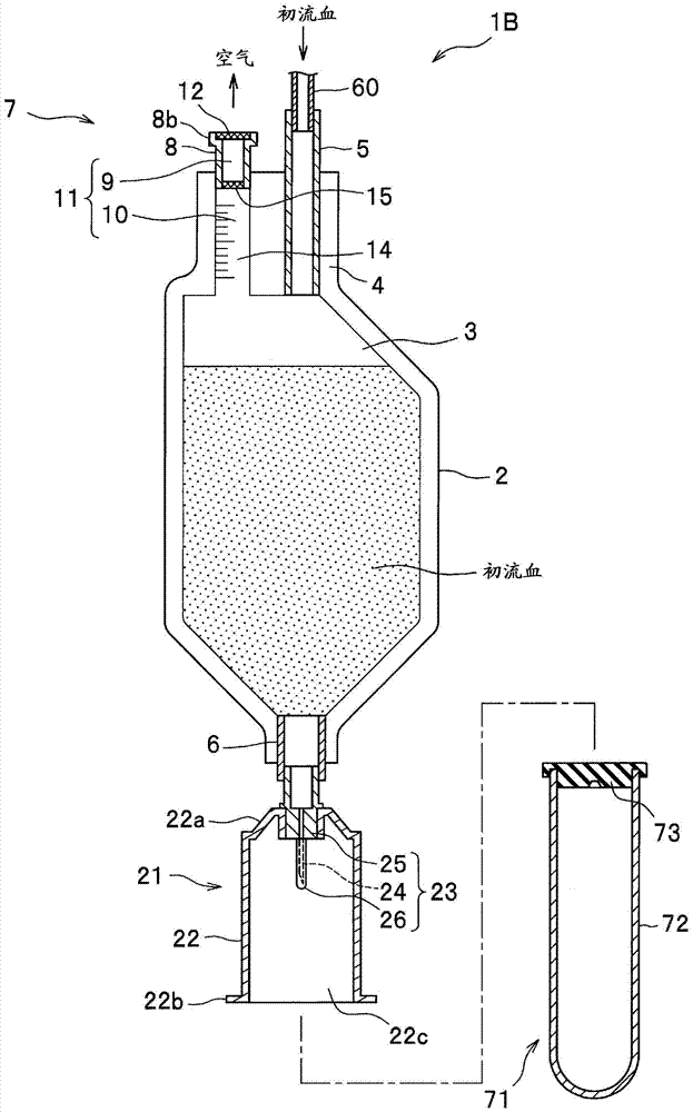 Container for testing blood and blood sampling instrument