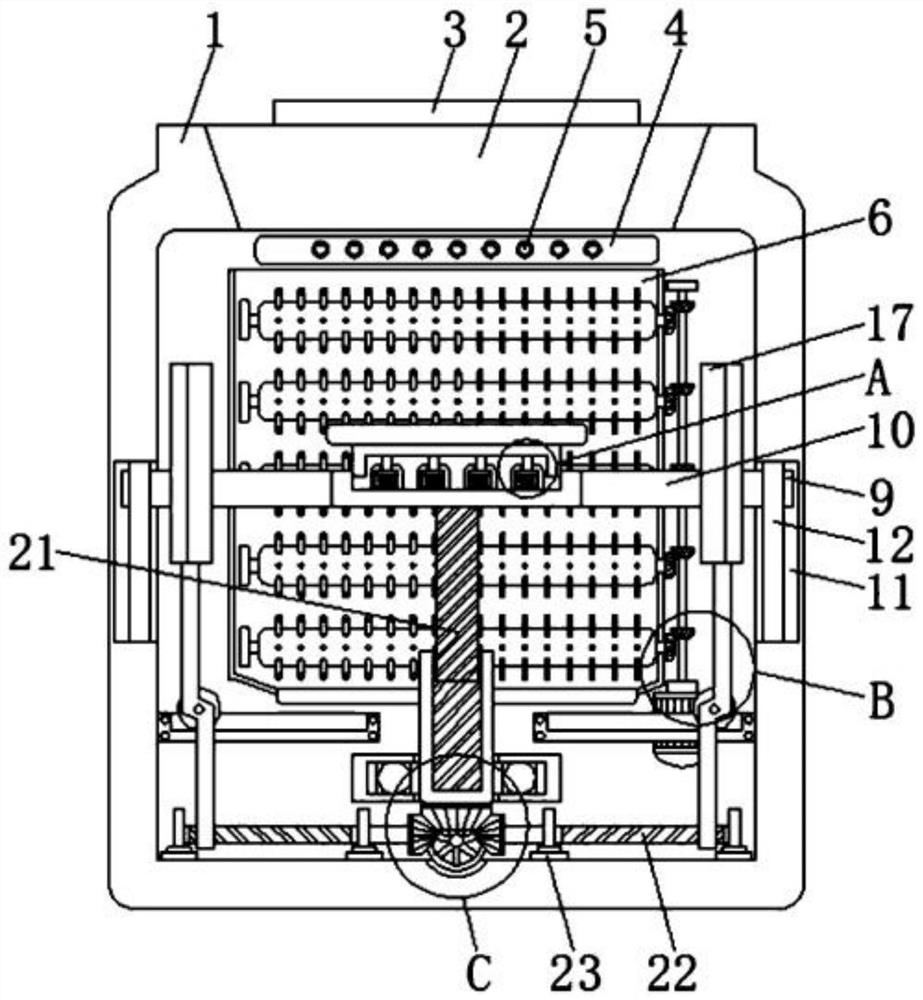 Wooden chopping board cleaning device based on power brushing and external force sterilization and using method