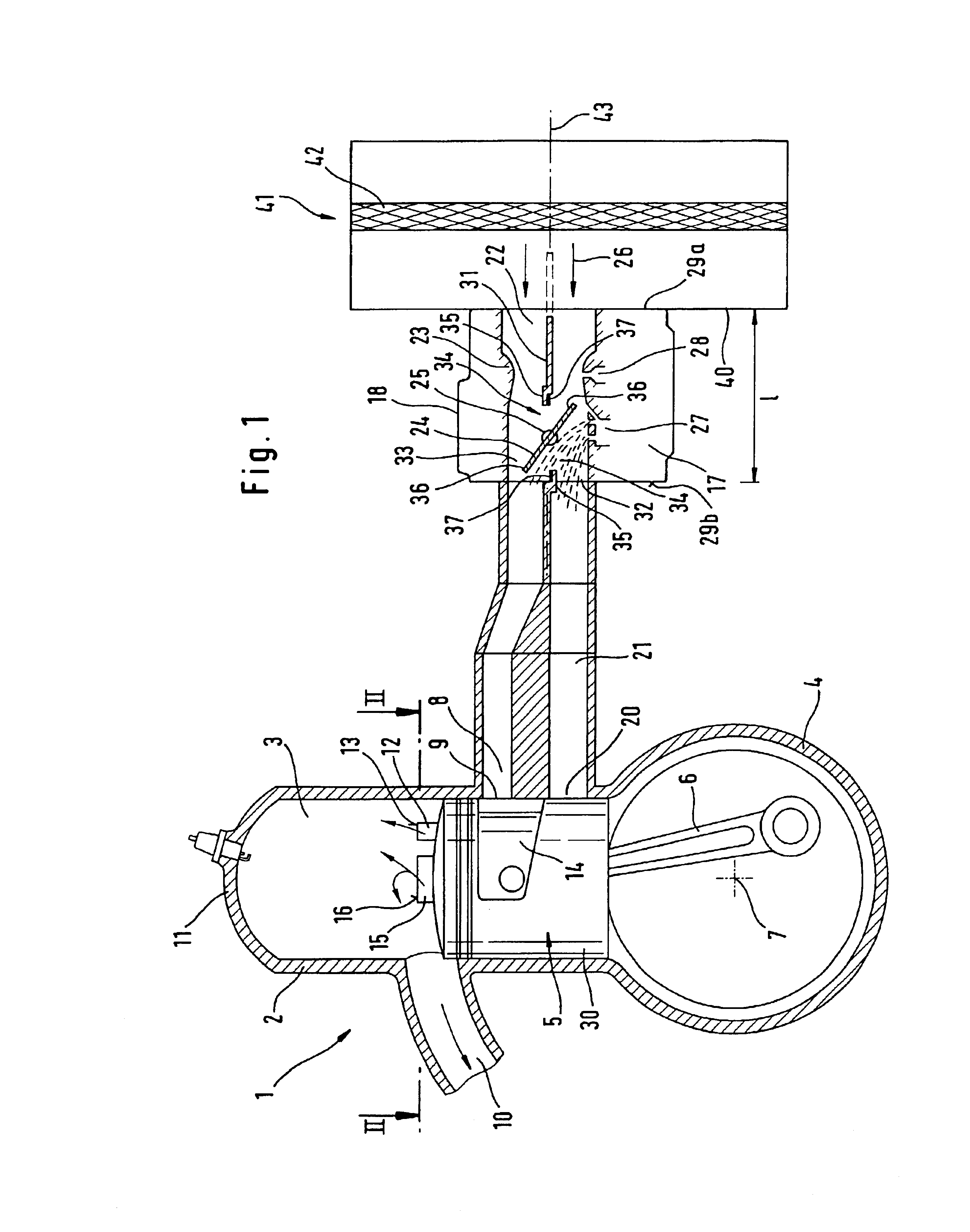 Two-cycle engine with forward scavenging air positioning and single-flow carburetor