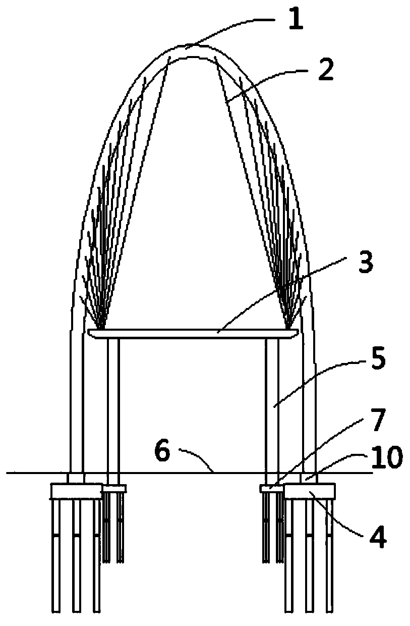 Upright steel arch cable-stayed bridge and manufacturing method thereof
