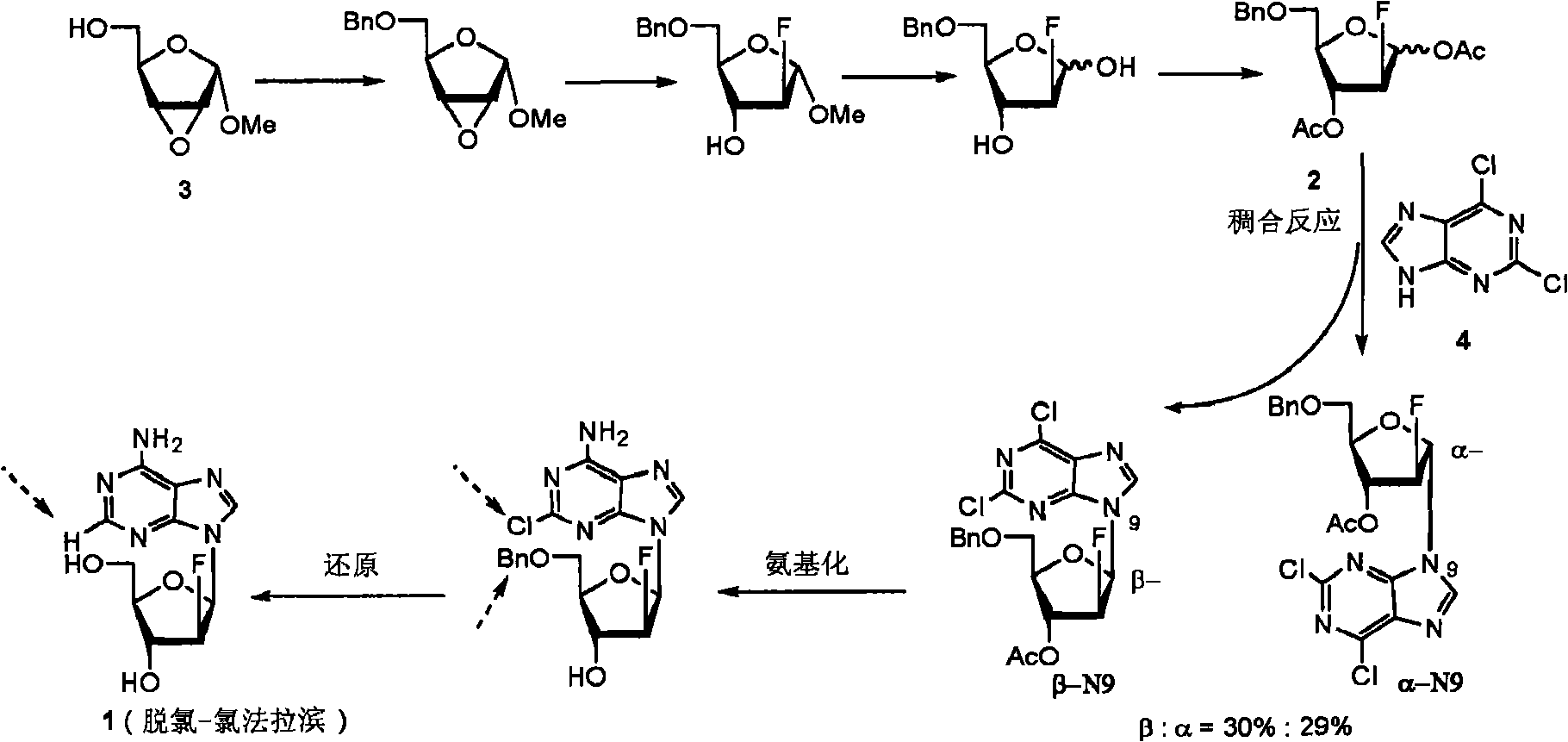 Preparation of 2-chloro-9-(2'-deoxy-2'-fluoro-beta-D-arabinofuranosyl)-adenine