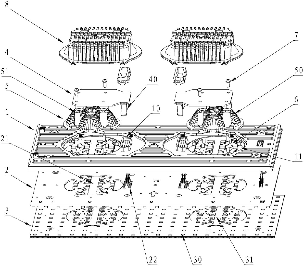 LED display screen with embedded high-power lamps