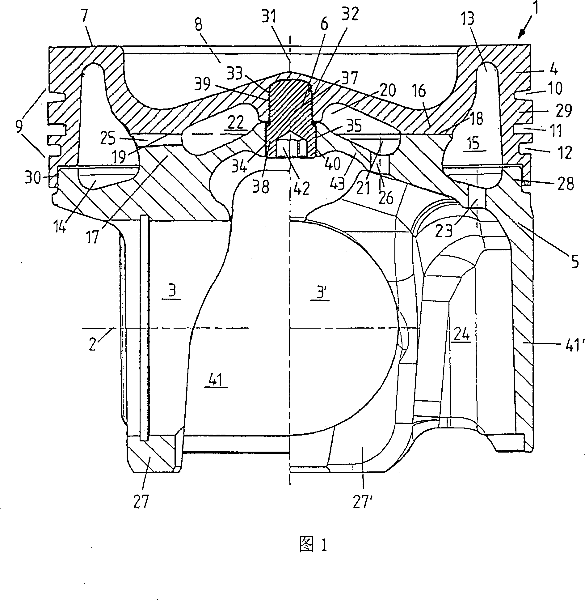 Assembled piston for an internal combustion engine