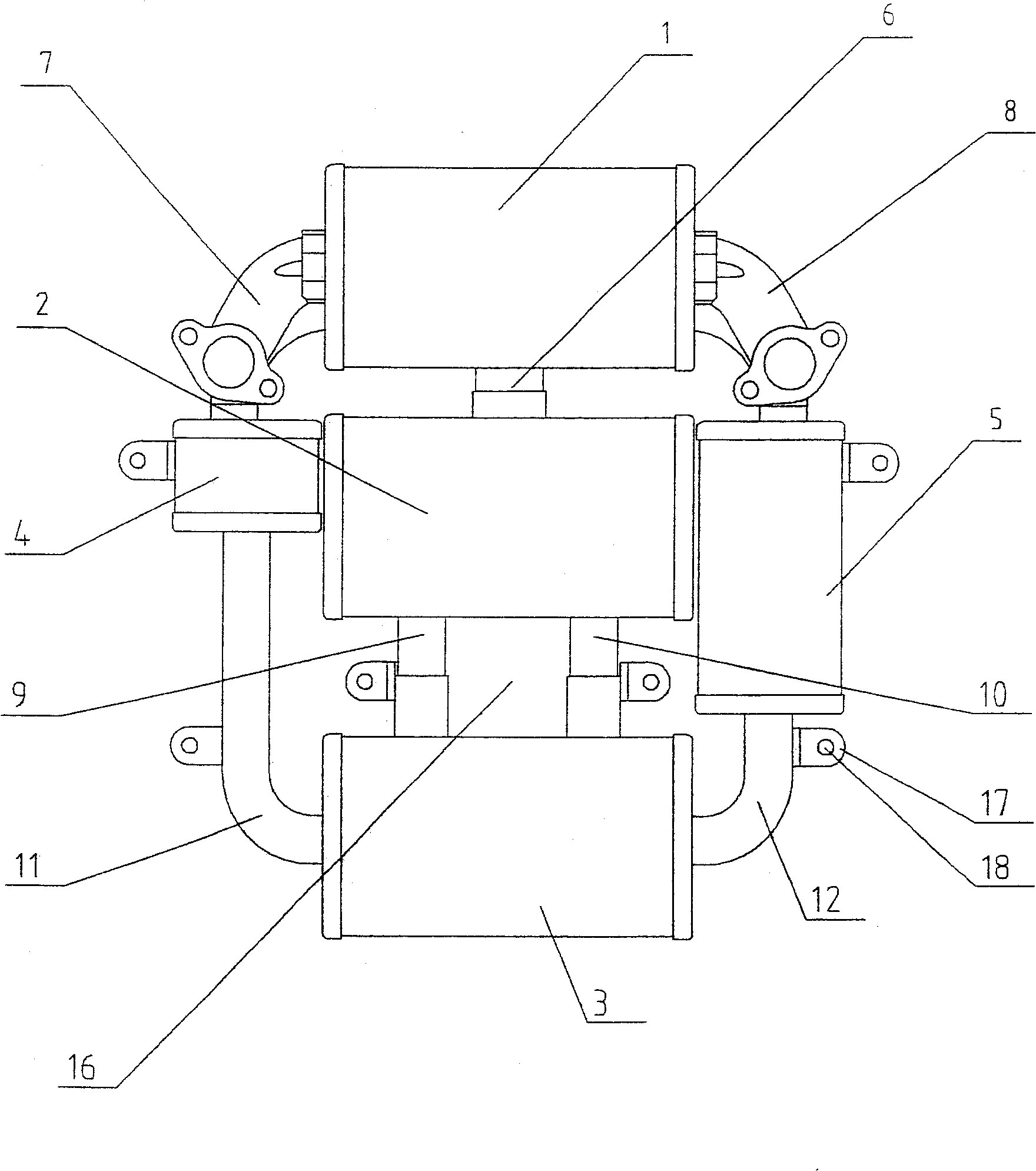 V-shape two-cylinder engine muffler