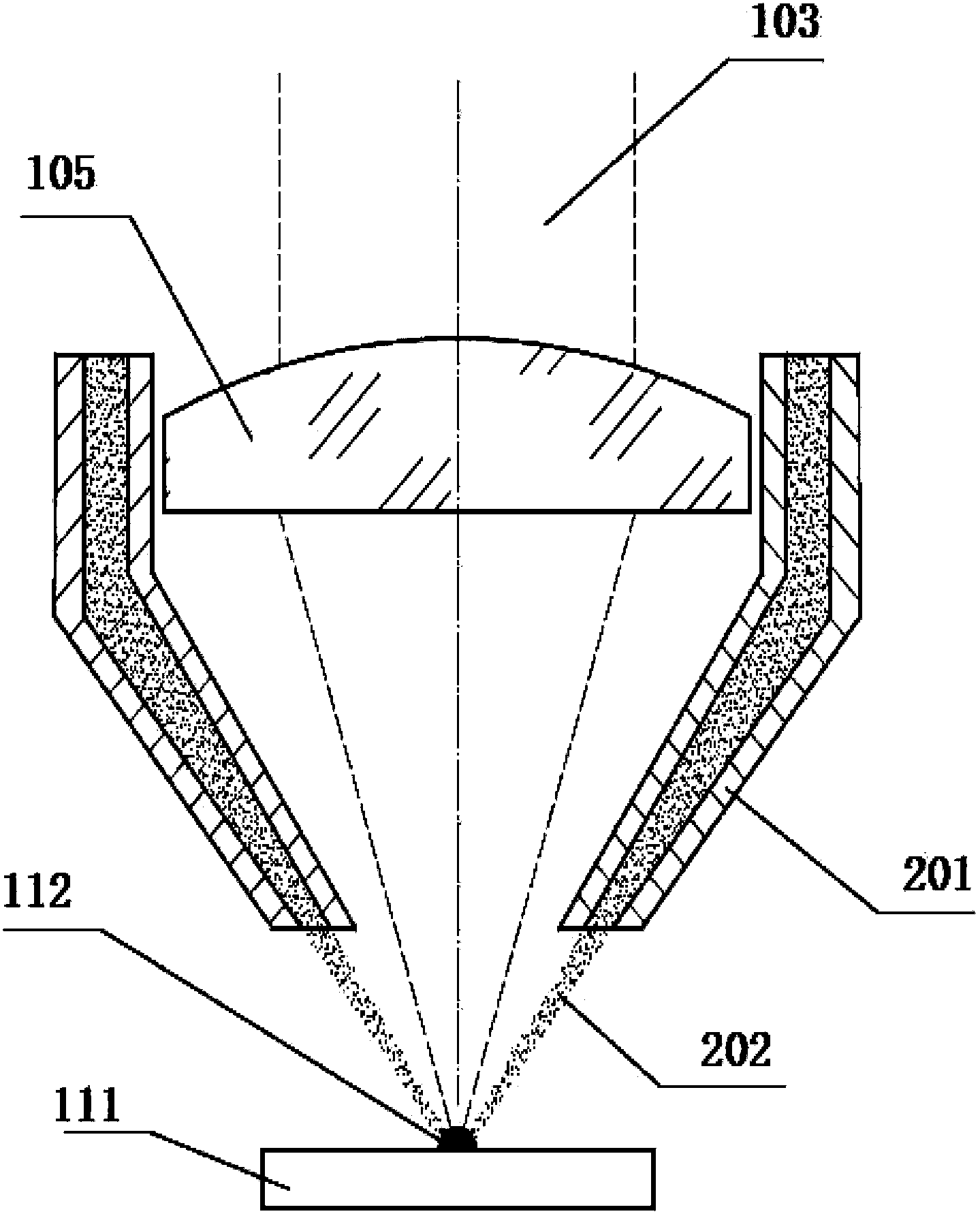 Multi-beam center wire feeding laser processing head and processing method thereof