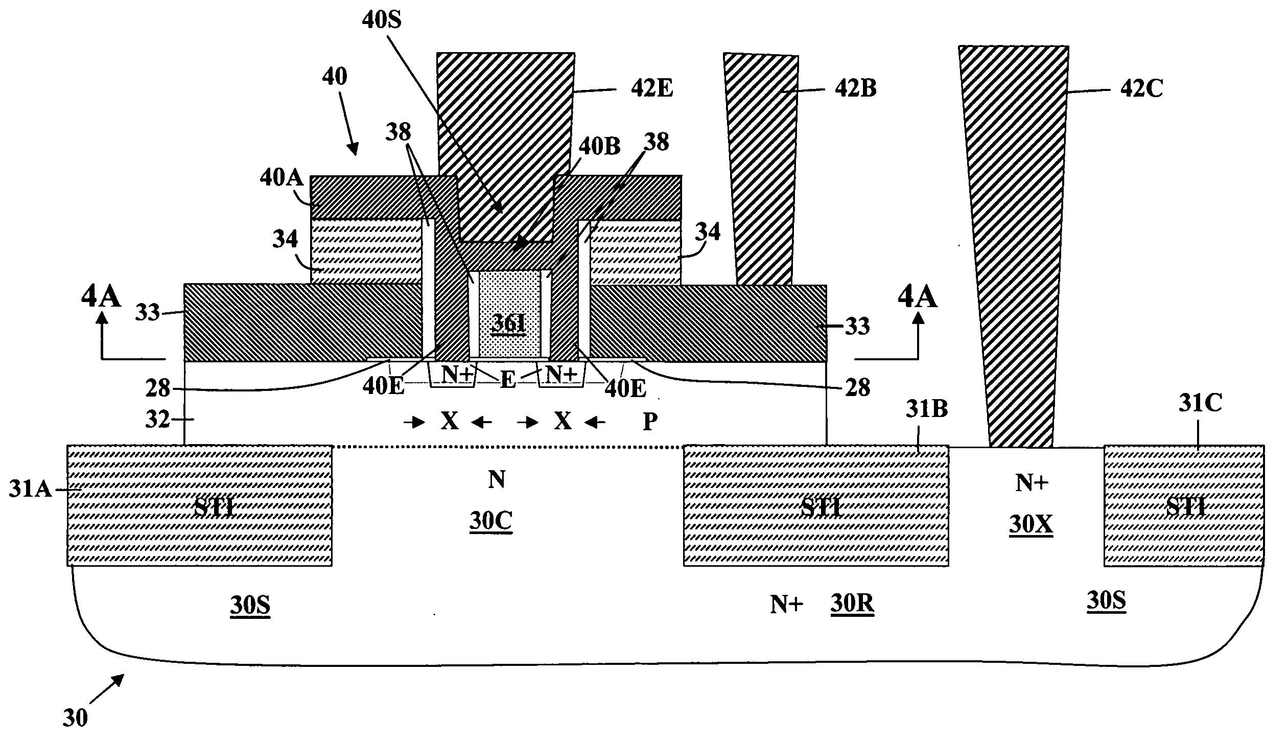 Bipolar transistor with a very narrow emitter feature