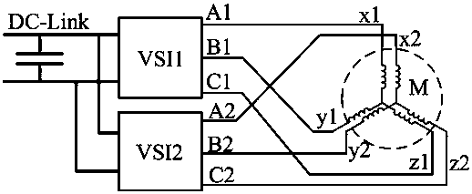 A driving topology for eliminating pwm frequency noise of dual three-phase motors