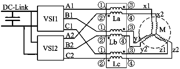 A driving topology for eliminating pwm frequency noise of dual three-phase motors