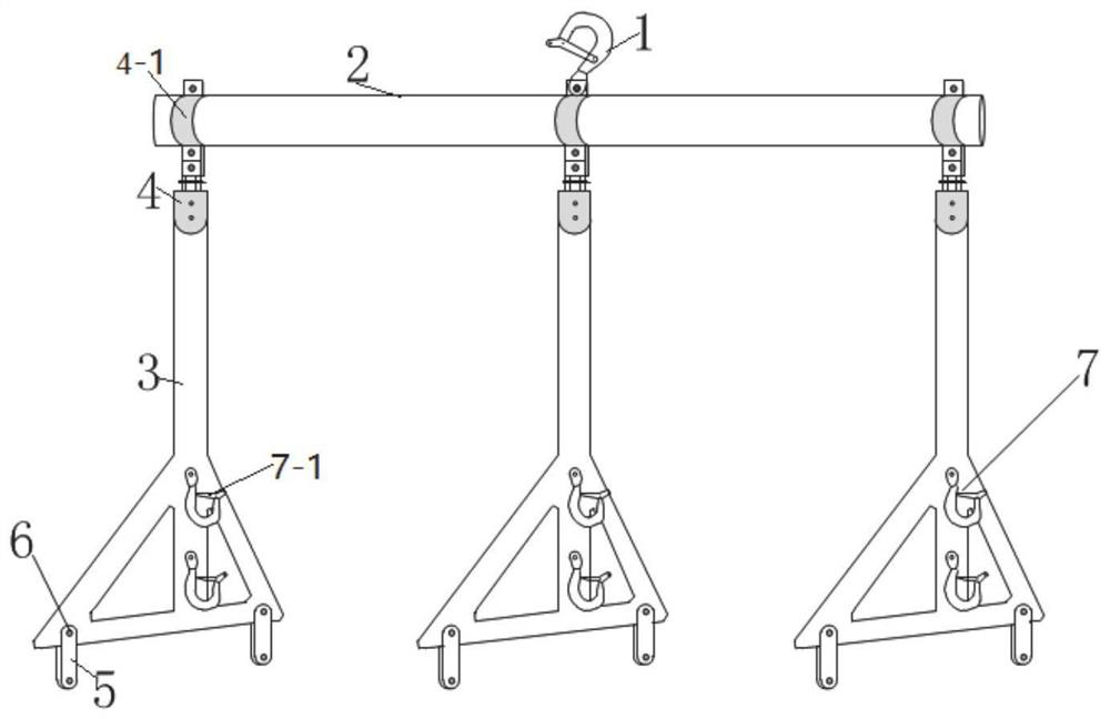 A replacement tool and replacement method for replacing horizontally arranged cross-arms of tension poles with electricity