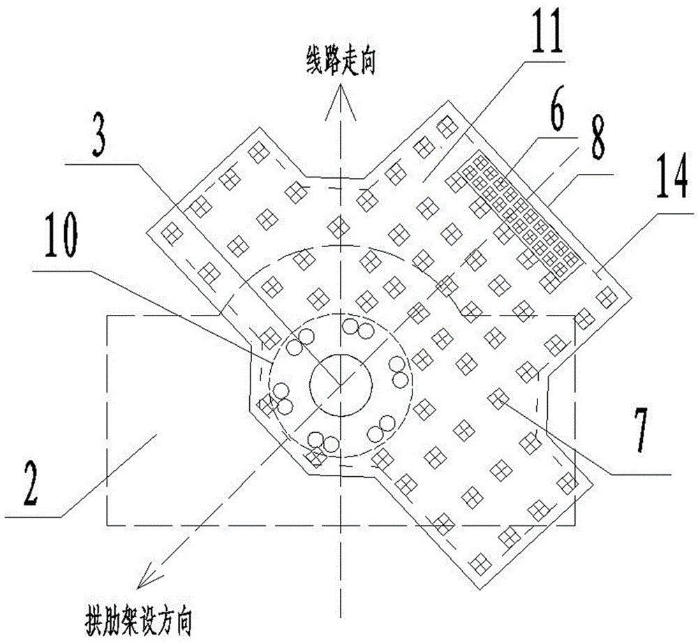 Construction method of complete sand bottom form of molding flasks combination for supporting hanging side of 10,000 tons turning arc bridge abutment