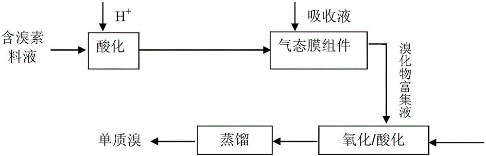 A method for extracting/enriching bromine from bromine-containing material liquid or waste water