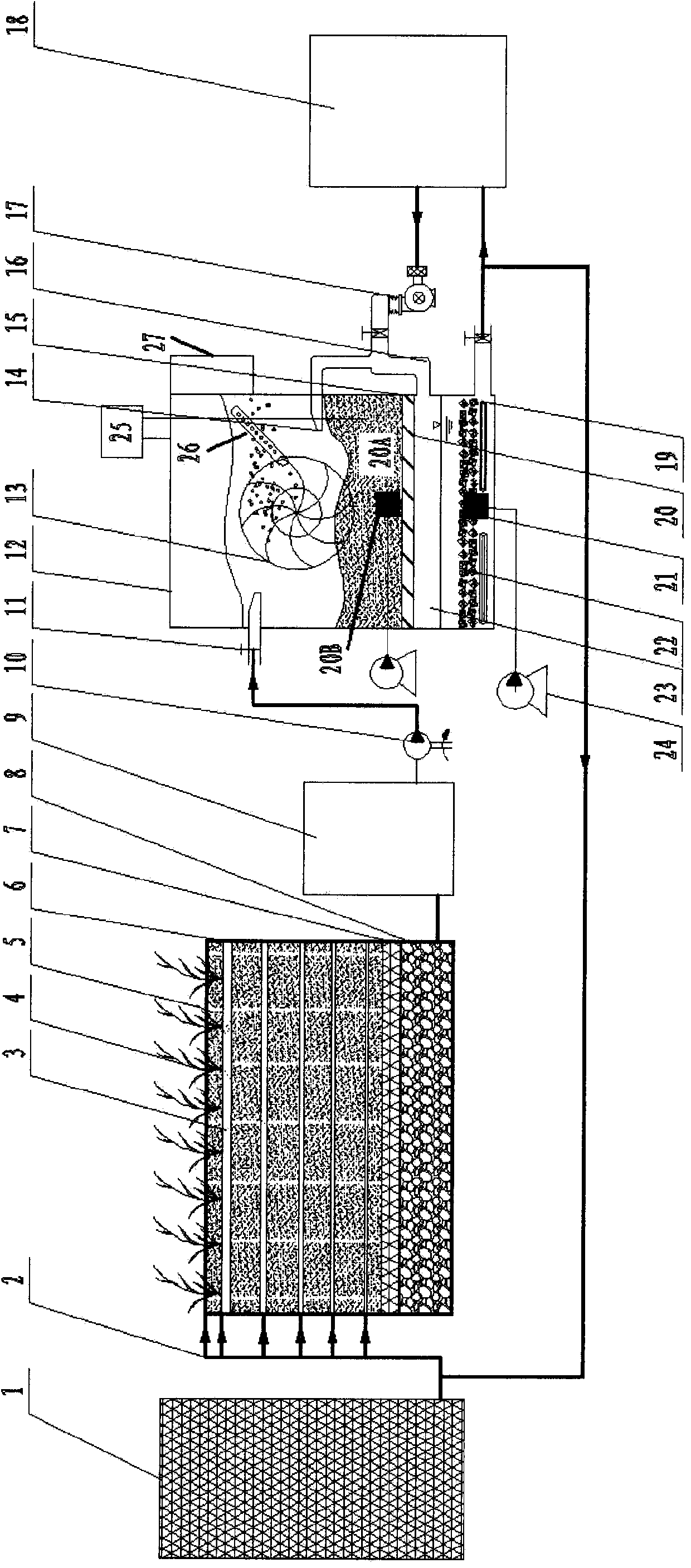 Sewage treatment device of multistage inflow vertical flow soil infiltration system and method for treating sewage by using device