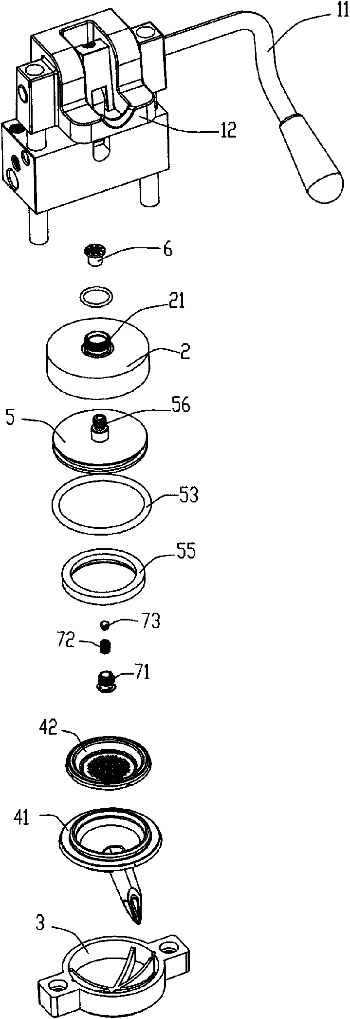 Extraction device of pressure-type coffee machine