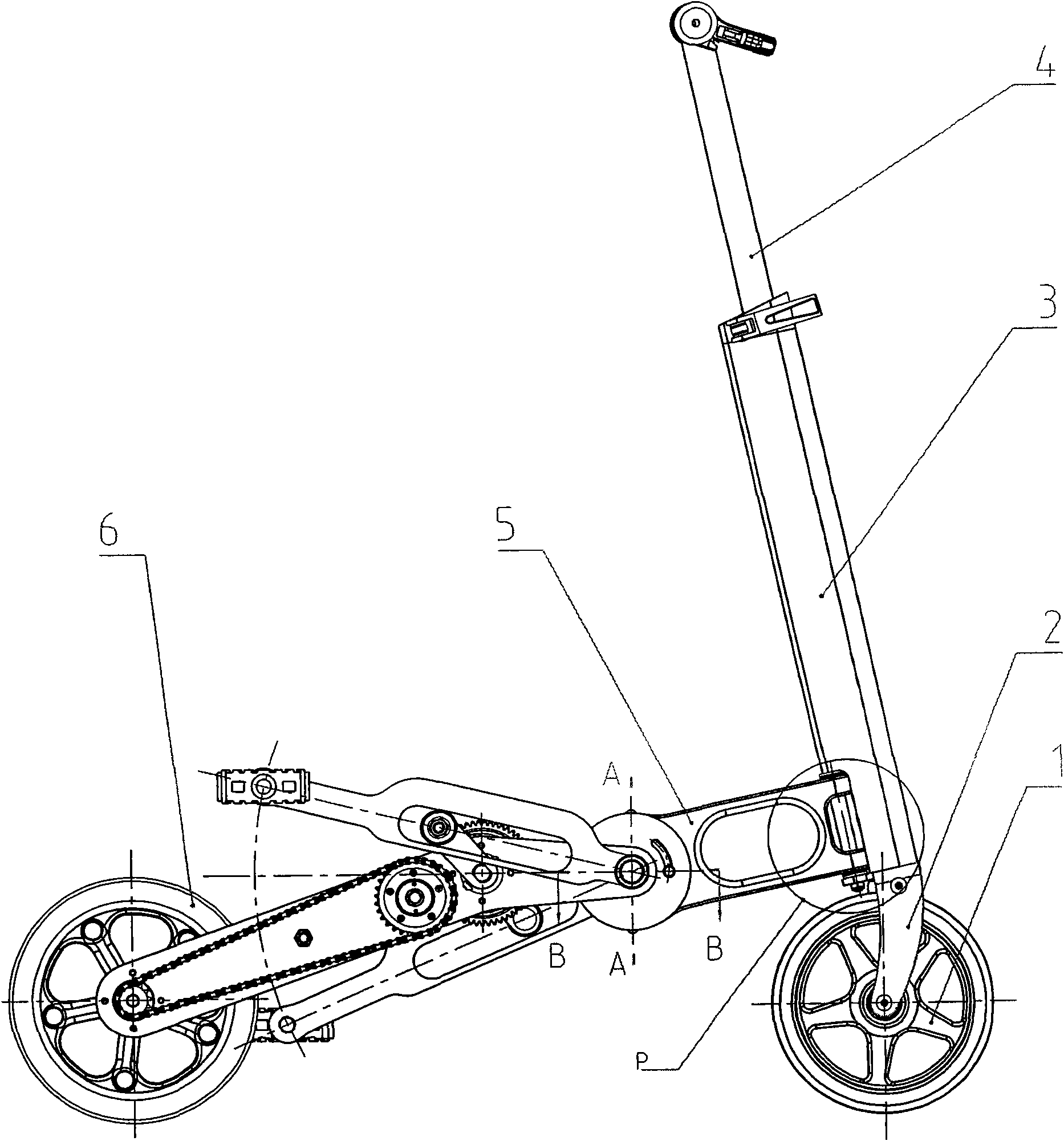 Folding device of compact-type vertical sports bicycle
