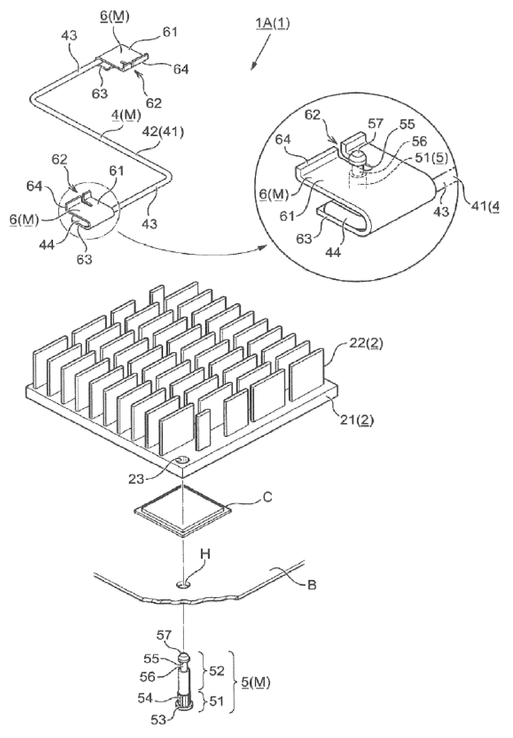 Structure for mounting heat sink, and heat sink mounted using the structure