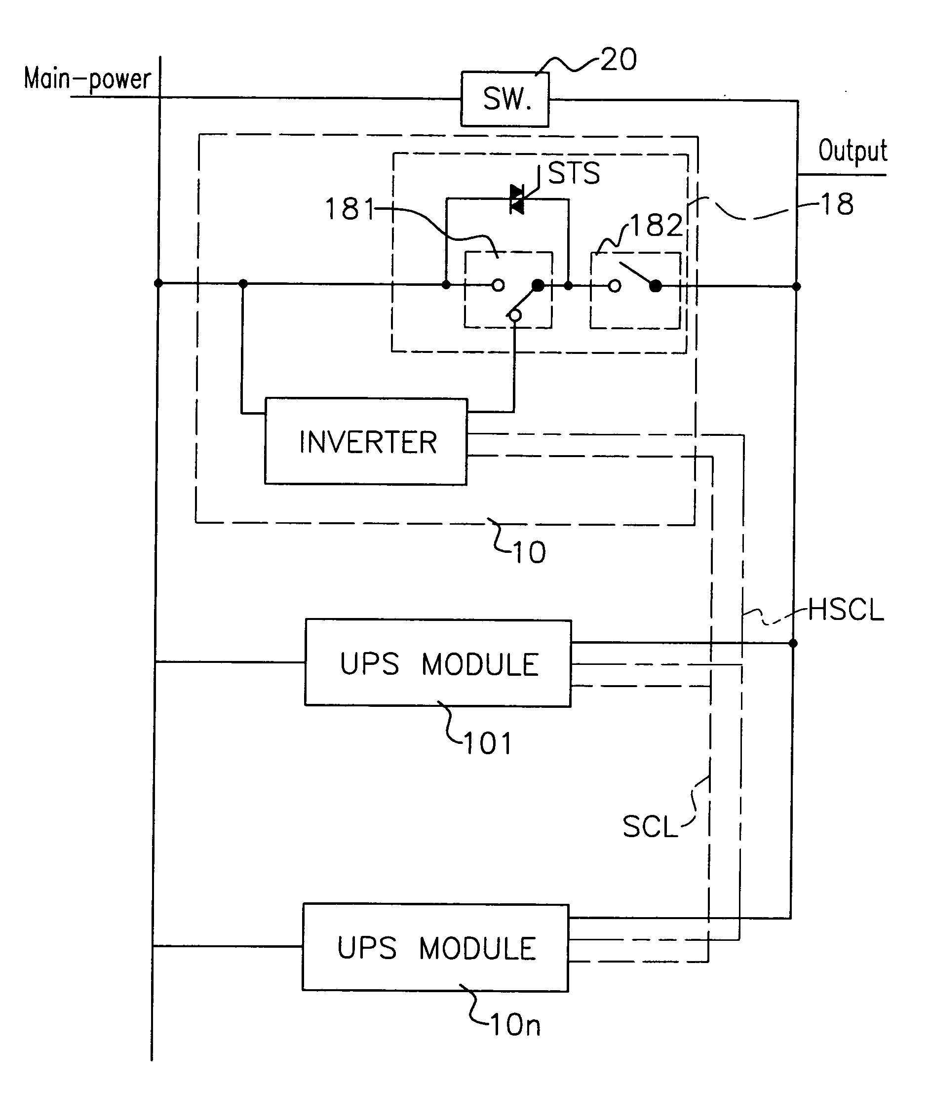 Modular AC power supply system with fault bypass and method of switching output modes