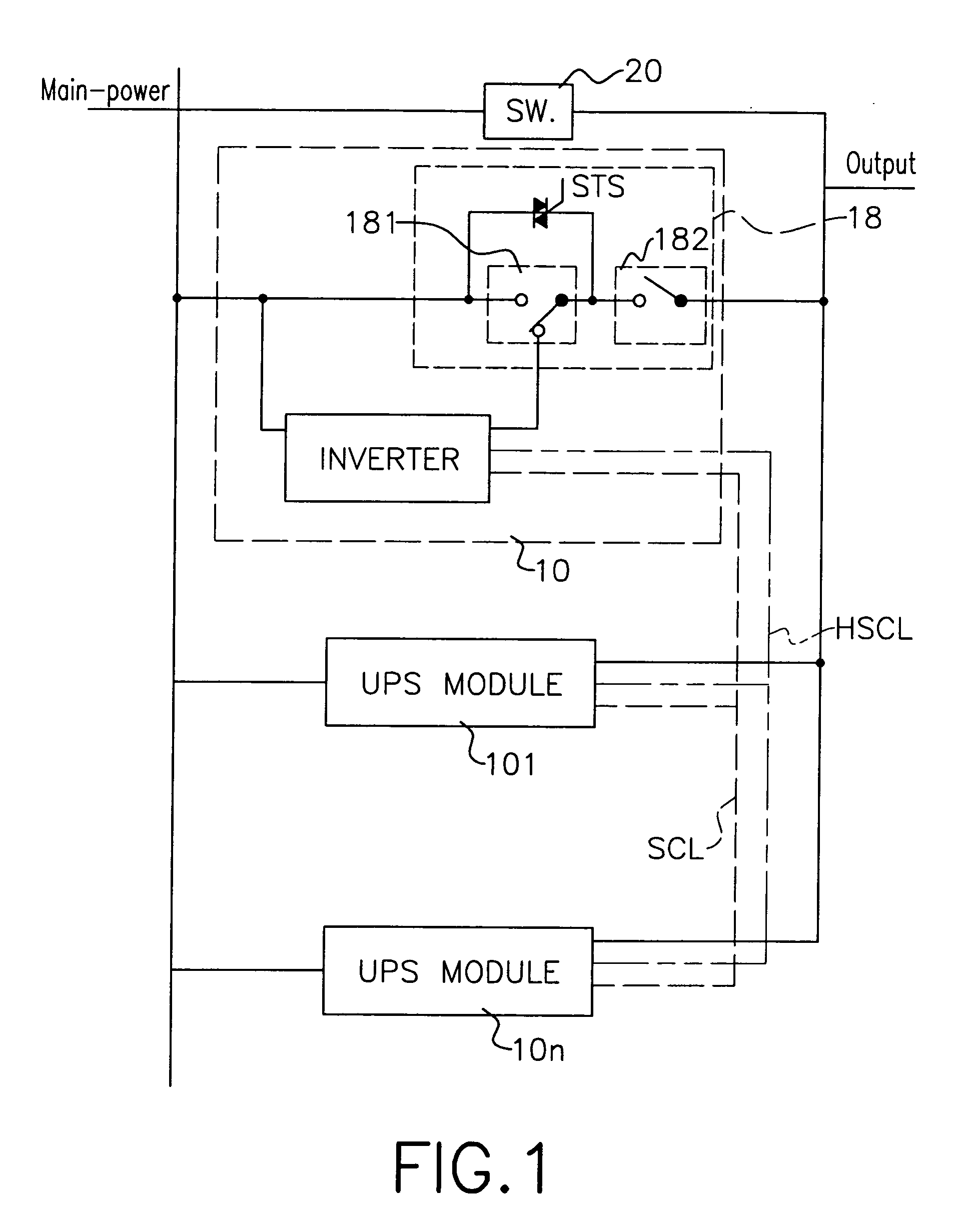 Modular AC power supply system with fault bypass and method of switching output modes
